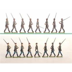 Britains set 432 German Infantry, pre and post war versions, pre-war in field grey, seven men mar...