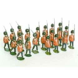 Britains set 75 Scots Guards, circa 1906, seven marching at the slope box-packs, gaitered, on ova...