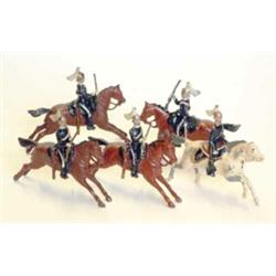 Britains set 106 6th Dragoon Guards, circa 1912, one- eared rocking horses dated 1.1.01, four tro...