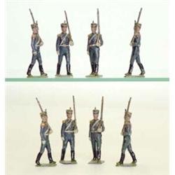 Britains set 216 Argentine Infantry, circa 1930, eight marching at the slope, grey uniforms with...