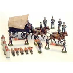 Britains RAMC, 1906-1920, set 145 fumed metal Ambulance with tilt, two seated men, four-horse tea...