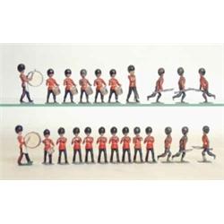 Britains Scots Guards Drums and Fifes, two versions, pre-war, six gathered, ten in full-trousers...
