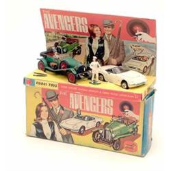 Corgi Toys Gift Set 40 The Avengers, Bentley, Lotus, John Steed, Emma Peel, and two umbrellas, fa...
