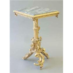 A 19th century giltwood and gesso rectangular top occasional table with replaced grey marble top...