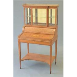 A fine quality Edwardian satinwood and mahogany lady's writing desk with glazed superstructure ov...