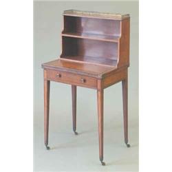 A late George III partridge wood bonheur du jour with gilt brass gallery to the shelved back, fol...