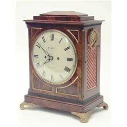 A Regency mahogany bracket clock by Grant of Fleet Street, London, the painted tin 8in dial in a...