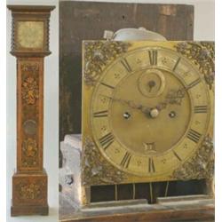 A late 17th century 8-day longcase clock, the 10inch square brass dial with Roman chapter ring, s...