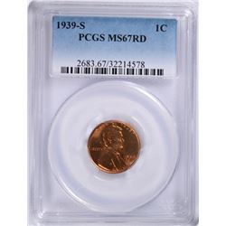 1939-S LINCOLN CENT, PCGS MS-67 RED CHERRY!