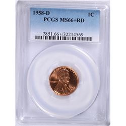 1958-D LINCOLN CENT, PCGS MS-66+ RED