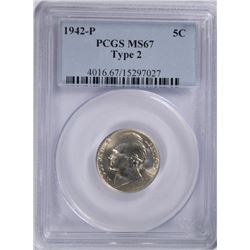 1942-P TYPE 2 SILVER JEFFERSON NICKEL PCGS MS-67
