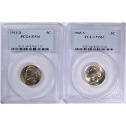 2 JEFFERSON NICKELS 1941-D, & 45-S PCGS MS-66
