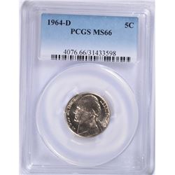 1964-D JEFFERSON NICKEL, PCGS MS-66  TOP POP., NONE HIGHER!