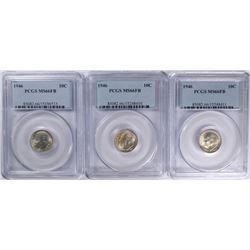 ( 3 ) 1946 ROOSEVELT DIMES, PCGS MS-66 FULL BANDS