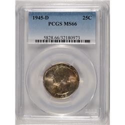 1945-D WASHINGTON QUARTER, PCGS MS-66 RAINBOW COLORS!