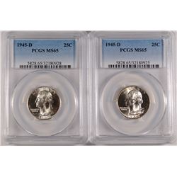 ( 2 ) 1945-D WASHINGTON QUARTERS, PCGS MS-65 GEMS