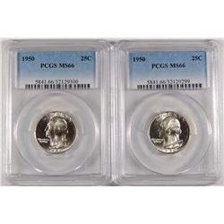 LOT OF ( 2 ) 1950 WASHINGTON QUARTERS, PCGS MS-66