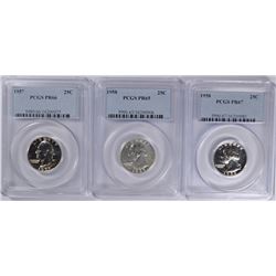 ( 3 ) PCGS GRADED PROOF WASHINGTON QUARTERS: 1957 PROOF-66 & 1958 PROOF 65 & 67