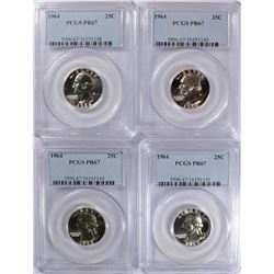 4 1964 WASHINGTON QUARTERS PCGS PR-67