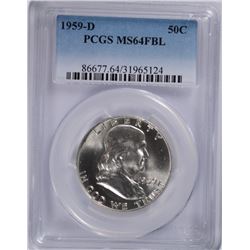1959-D FRANKLIN HALF DOLLAR, PCGS MS-64 FBL