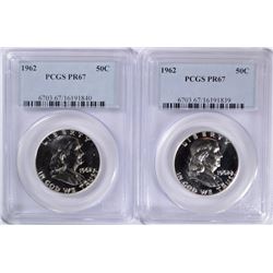 ( 2 ) 1962 FRANKLIN HALF DOLLARS, PCGS PROOF-67