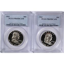 ( 2 ) 1963 FRANKLIN HALF DOLLARS, PCGS PROOF-65 DEEP CAMEO!