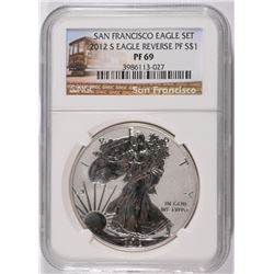 2012-S AMERICAN SILVER EAGLE, REVERSE PROOF, NGC PROOF-69 TROLLEY LABEL