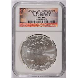 2014 (S) AMERICAN SILVER EAGLE, NGC MS-70 EARLY RELEASES