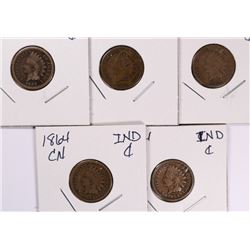 (5) 1864 CN INDIAN HEAD CENTS