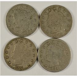 (4) V-NICKELS (1893, 1896, 1897, 1910)