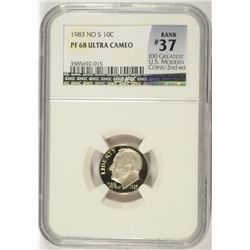1983 (NO S) ROOSEVELT DIME NGC PF-68 UC (RARE) (RANK #37 100 GREATEST US MODERN