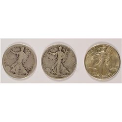 3  WALKING LIBERTY HALF DOLLARS: 1939 MS 63, 1916 D AG, & 1920-S FINE