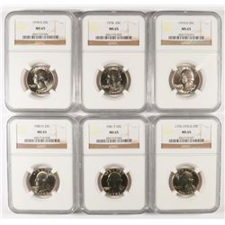 ( 6 ) WASHINGTON QUARTERS ALL NGC MS-65:  1973-D, 74, 74-D, 76-D, 80-D & 1981