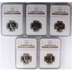 5-NGC GRADED WASHINGTON QUARTERS: ( 4 )-1973 MS-65 & ( 1 ) 1972-D MS-66