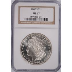 1882-S MORGAN SILVER NGC MS-67 SPECTACULAR BLAST WHITE!