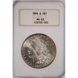 1884-O MORGAN SILVER DOLLAR, NGC MS-63