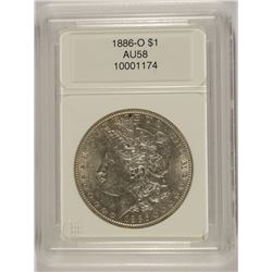 1886-O MORGAN SILVER DOLLAR, CCGS AU-58 SCARCE