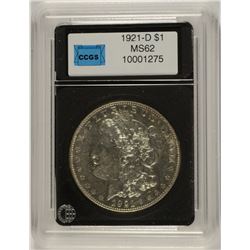 1921-D MORGAN SILVER DOLLAR, CCGS MS-62