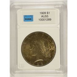 1928 PEACE SILVER DOLLAR, CCGS AU-55  KEY!!