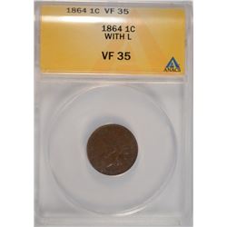 1864-L INDIAN HEAD CENT, ANACS VF-35,  KEY DATE!  IT'S REALLY XF-40!