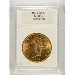 1904 $20.00 GOLD LIBERTY, CCGS MS-65+ GEM RARE