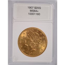 1907 $20.00 GOLD LIBERTY, CCGS MS-64+