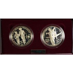 1995 OLYMPIC 2-COIN PROOF COMMEM SET ( BLIND RUNNER ) & ( GYMNAST )  BOX/COA