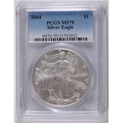 2004 AMERICAN SILVER EAGLE, PCGS MS-70 PERFECT