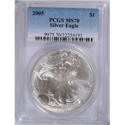 2005 AMERICAN SILVER EAGLE, PCGS MS-70 RARE LISTS IN PCGS PRICE GUIDE AT $700.00