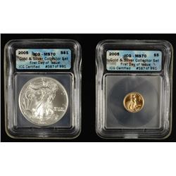 2005 AMERICAN SILVER EAGLE ICG MS-70 & 2005 $5.00 GOLD EAGLE, ICG MS-70  SET