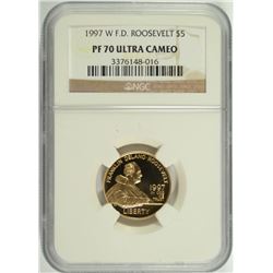 1997-W $5 GOLD FRANKLIN DELANO ROOSEVELT COMMEN NGC PF-70 UC