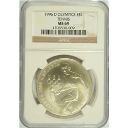 1996-D OLYMPICS (TENNIS) COMMEN DOLLAR NGC MS-69