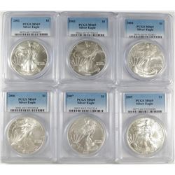 2002, 2003, 2004, 2005, 2006 & 2007 AMERICAN SILVER EAGLES, ALL PCGS MS-69!