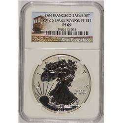 2012-S AMERICAN SILVER EAGLE REVERSE PROOF, NGC PROOF-69 TROLLEY LABEL